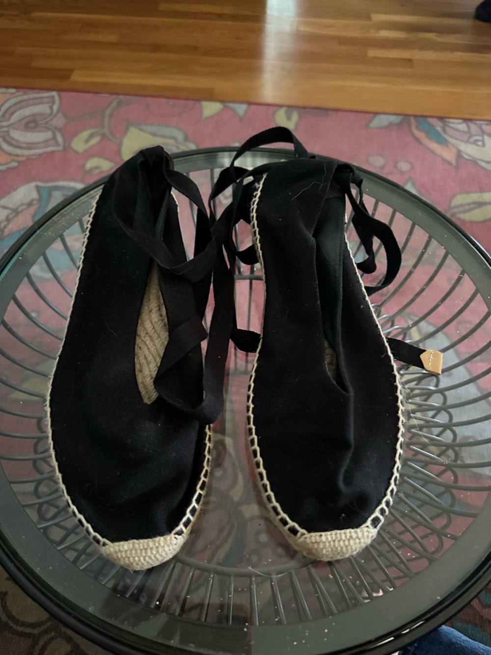 Castaner Black Canvas Lace-Up Espadrille Flats
